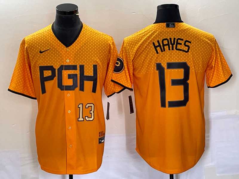 Mens Pittsburgh Pirates #13 KeBryan Hayes Number Gold 2023 City Connect Stitched Jersey2->pittsburgh pirates->MLB Jersey